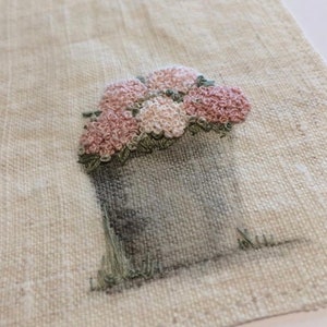 Bucket and trough of Hydrangeas pdf embroidery pattern
