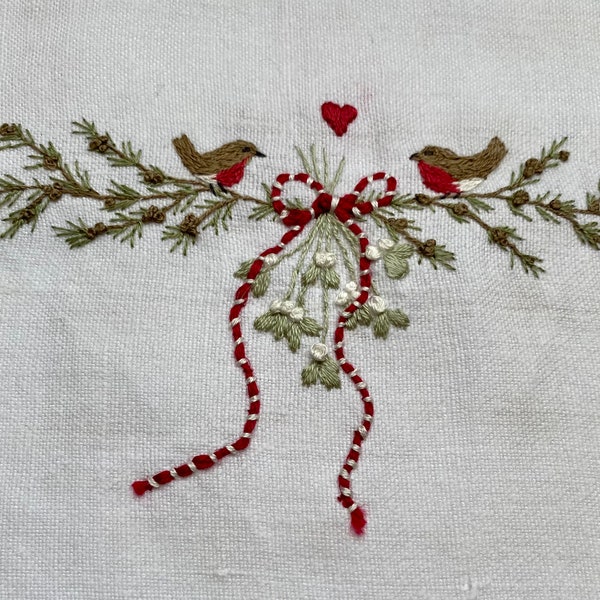 Robins and Mistletoe embroidery pattern