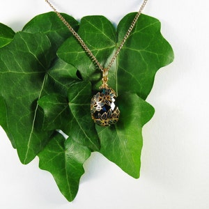 Egg Pendant - Enameled Egg - 14K Gold - Nature Motive  Jewelry - Faberge Style Egg - Plant Ornament