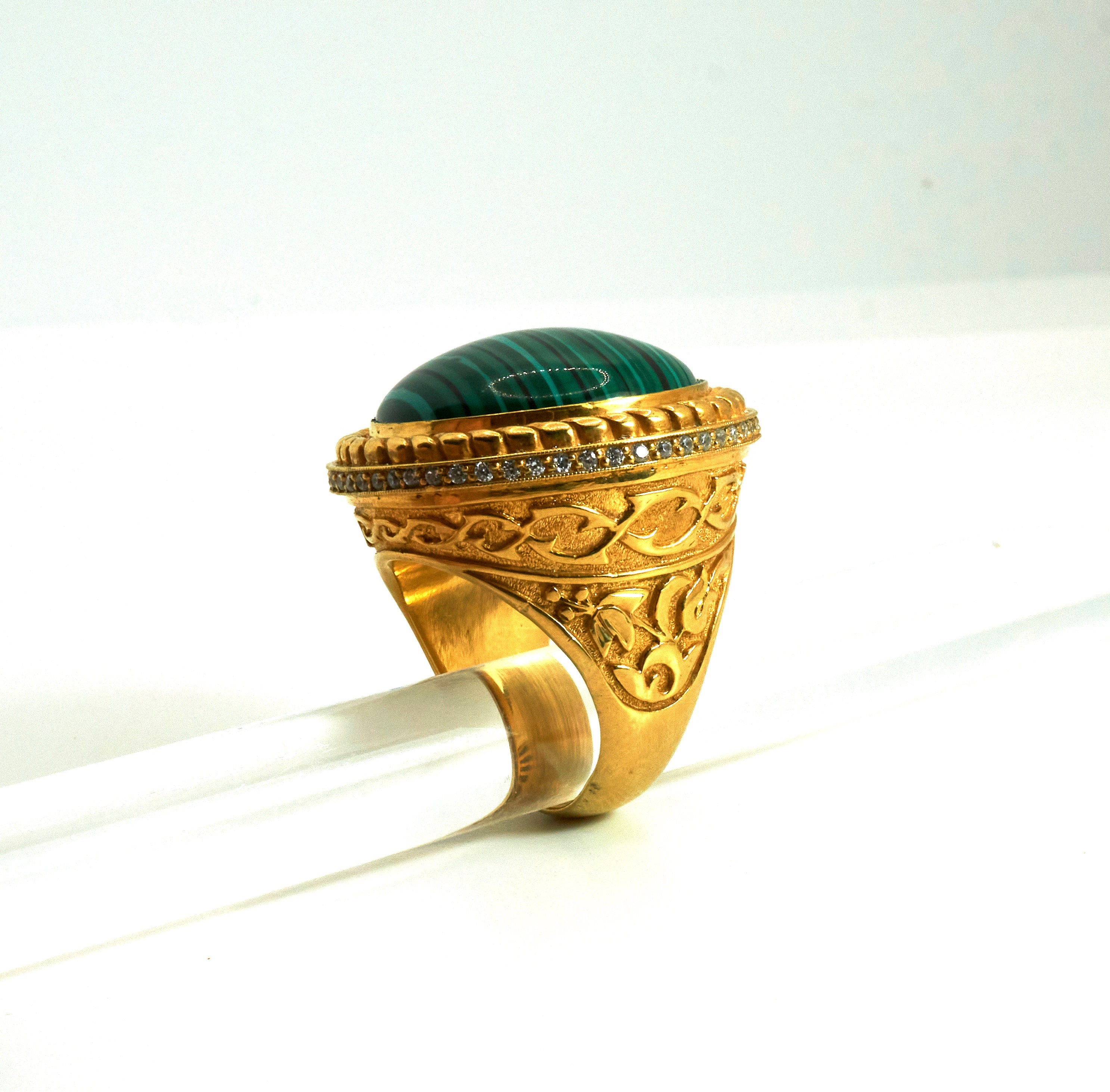 Big Gold Ring, Round Ring, Big Men's Ring, Havy Gold Ring, Malachite ...