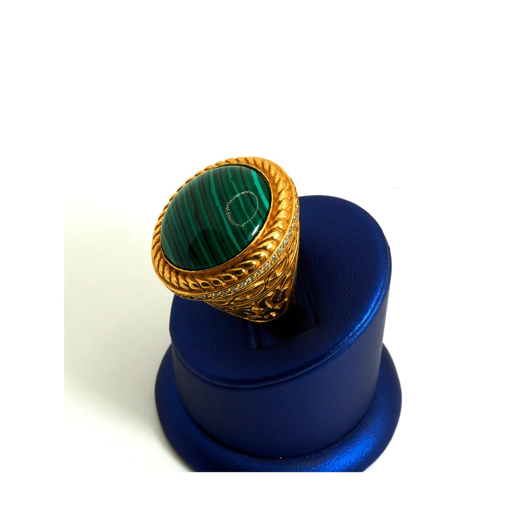 Big Gold Ring, Round Ring, Big Men's Ring, Havy Gold Ring, Malachite ...