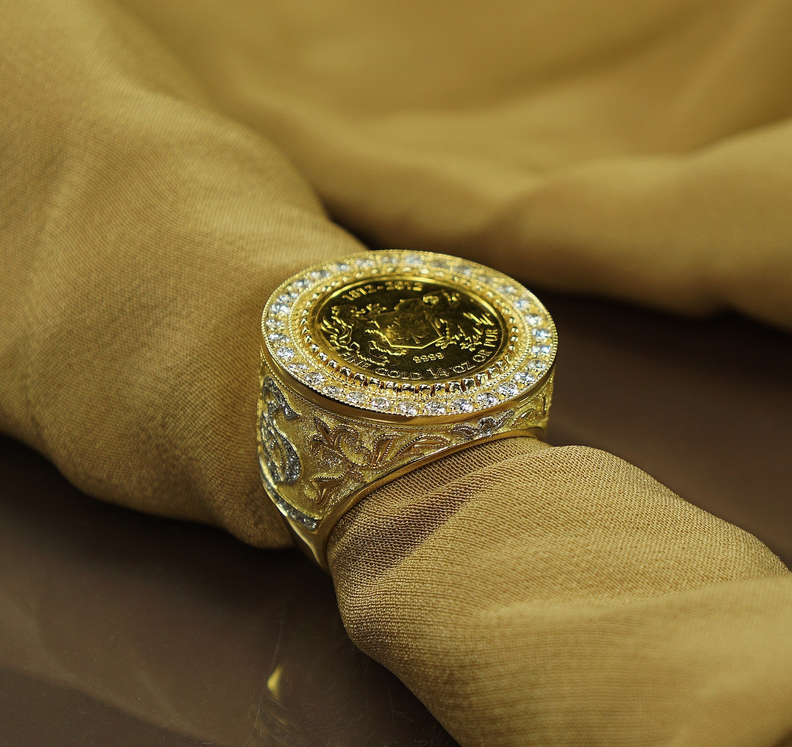 Coin Ring - Big Men's Ring - Signed Ring - Monogram - 18K Gold ...