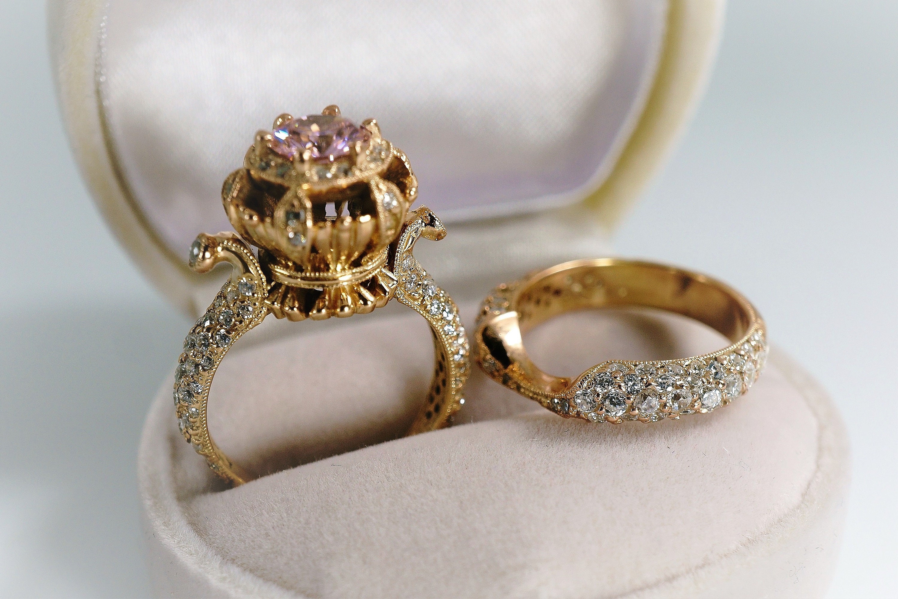 Rose Gold Wedding Set Morganite Wedding Set Art Deco Wedding Set Rose Gold Wedding Set Morganite Wedding Set Art Deco Wedding Set
