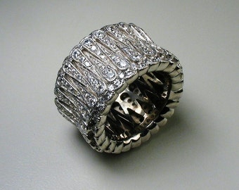 18K White Gold Band Ring - Band - Wide Ring - Diamonds