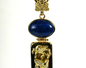 Ancient Gold Pendant - Babilon Pendant - Assyrian Pendant - Lapis Lazuli Pendant - 14K Gold - 18K Gold - Lapis Lazuli - Assyrian - Babylon