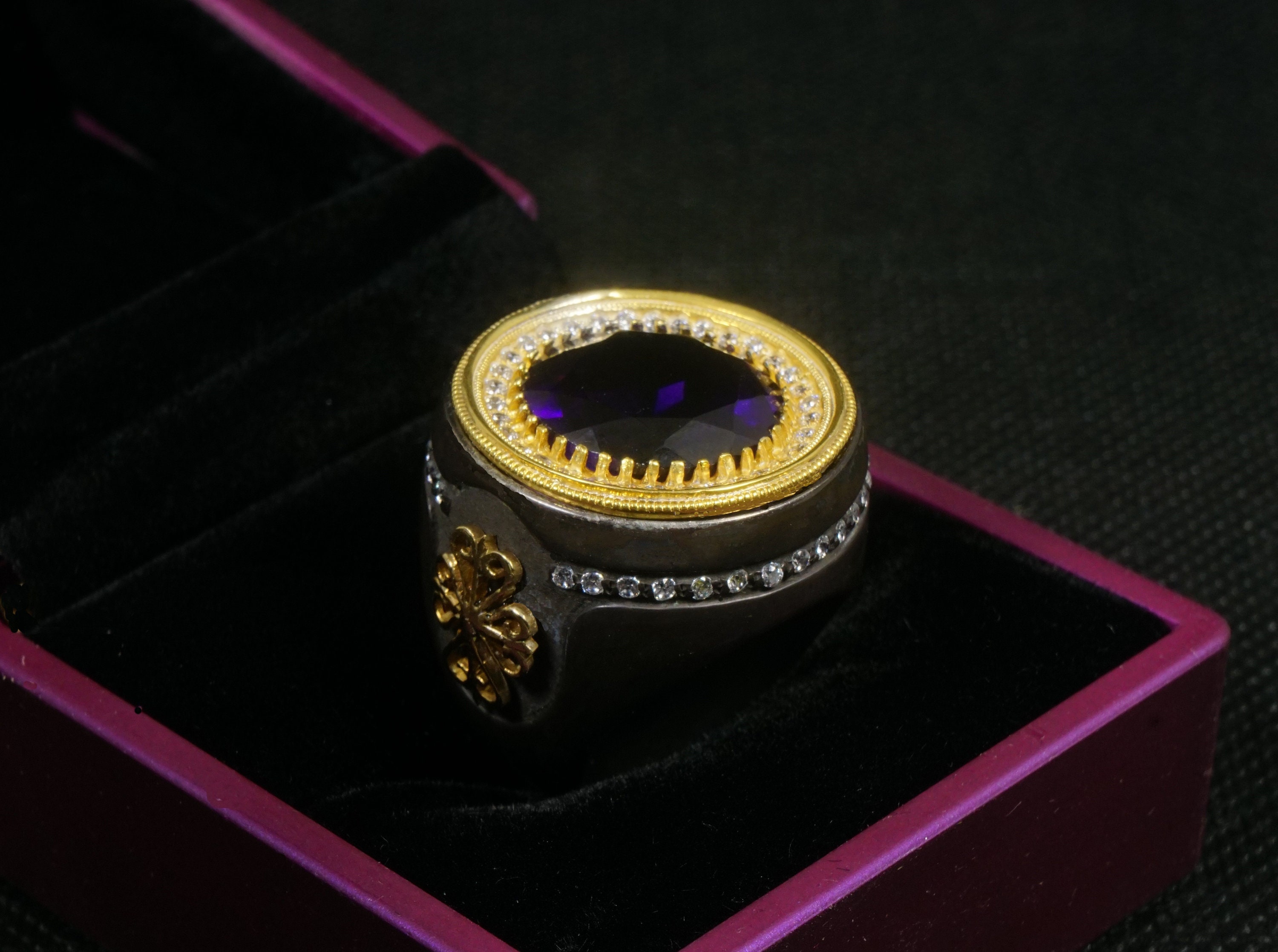 Bishop Ring, Big Men's Ring, Round Ring, Big Amethyst Ring, Diamonds ...