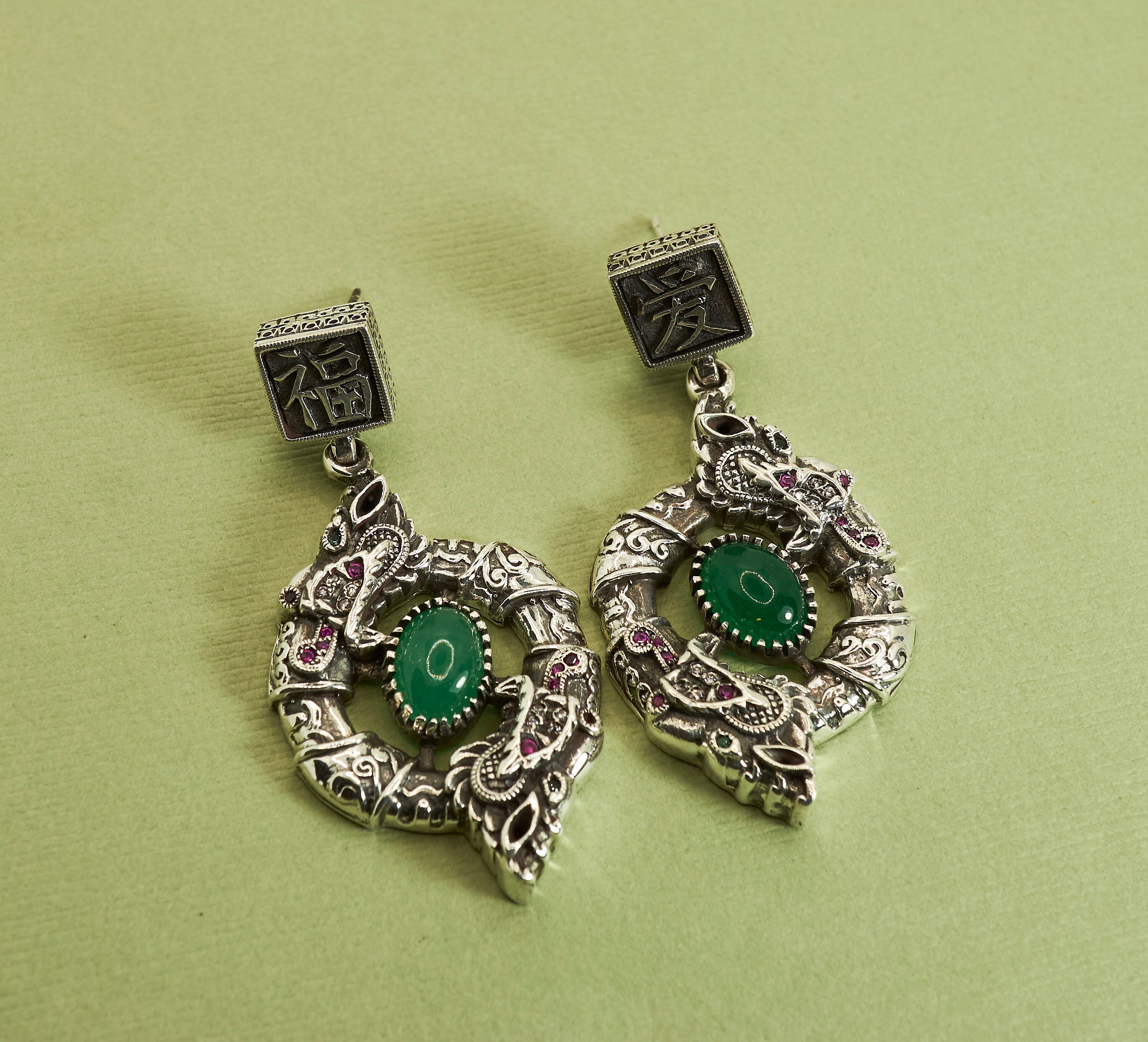 Disposed Sharpen Final Chinese Style Earring Dragon Earring Jade Earring Silver - Etsy