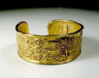 Ancient Cuff  bracelet - Neolith Style Bracelet - 14K gold  Bracelet - Massive Heavy Gold Bracelet - Archeology