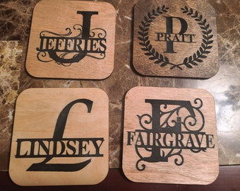 Set of 4 Customized Monogram Engraved Coasters