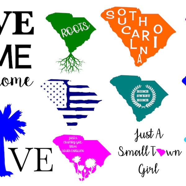 South Carolina SVG Bundle, South Carolina SVG, State Clipart, Cut Files For Silhouette, Files for Cricut, Vector, Svg, Dxf, Png, Eps, sc