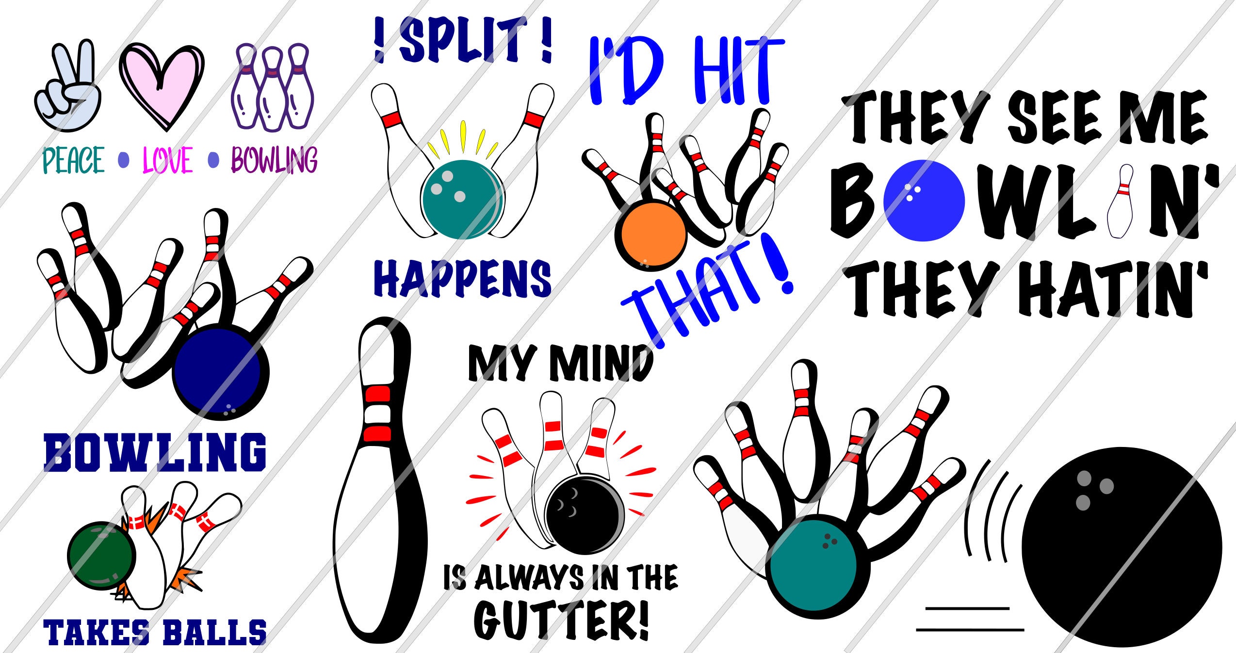 Funny Bowling SVG/ Cricut/ Silhouette Cameo/ Bowling Clipart/ Etsy