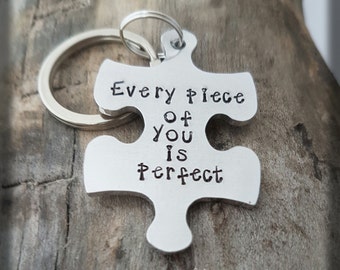 Puzzle piece keyring, jigsaw puzzle keyring, husband gift couples gift, hand stamped keyring, anniversary gift, wedding gift men's gift
