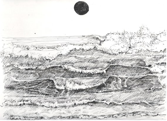 Original Sketch, Sea Sketch, Coastal Sketch, Pen and Ink, Pen Ink, Pen  Sketch Sea Waves, Sea Drawing, Beach Sketch Art, Marine Sketches 