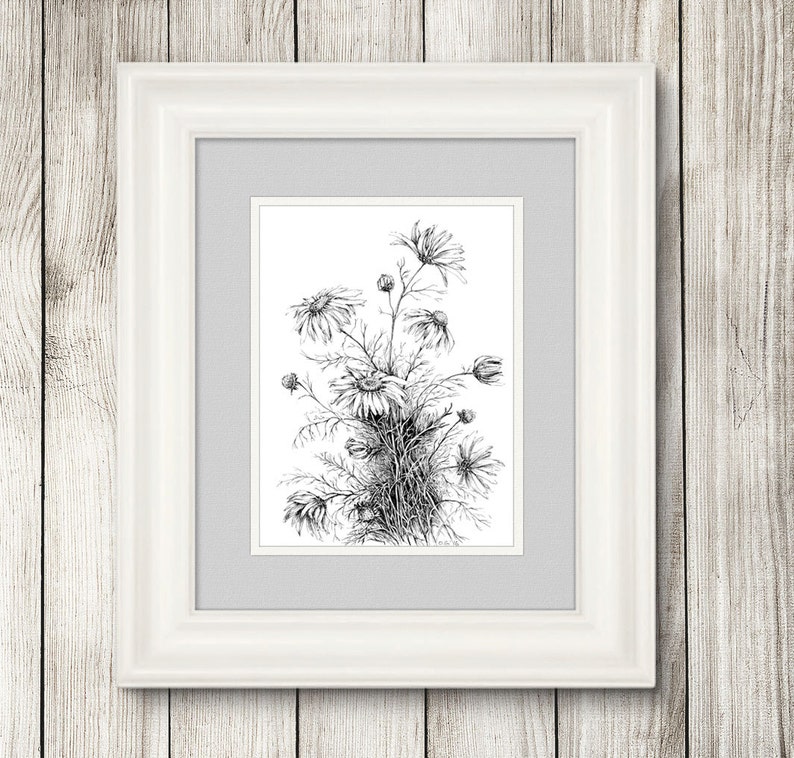 Wildflower art black and white botanical print flower Etsy