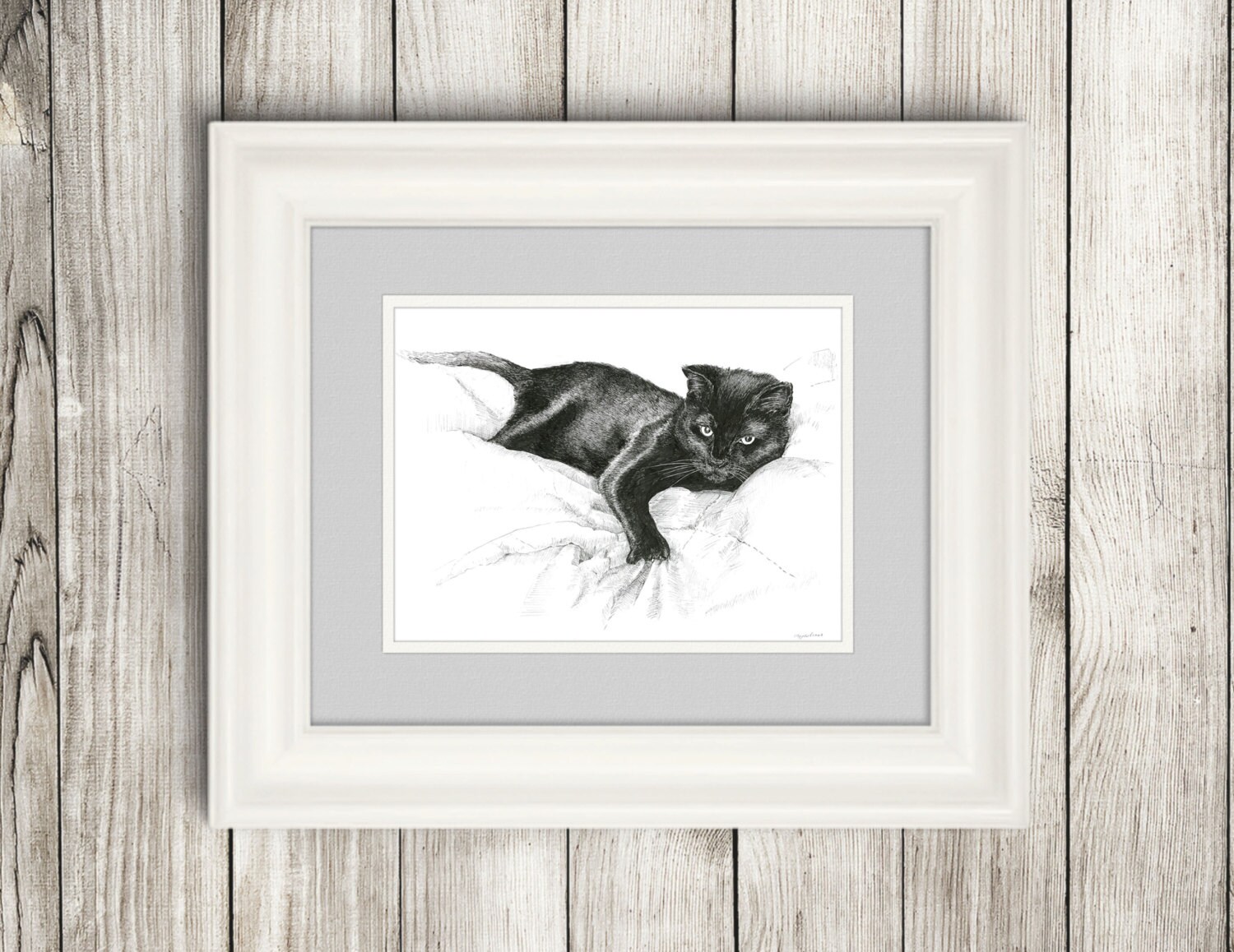 Black Cat Drawing, Cat Art Print, Pen and Ink Sketch, Cat Sketch