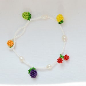 Beaded Bracelet for women Fruits mixed charms Beads lime, cherry, lemon, plum, orange, gift for her image 5