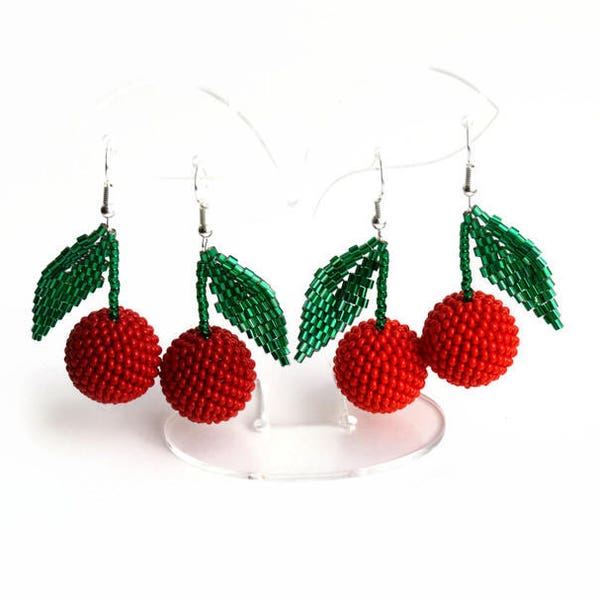 Boucles d’oreilles Red Cherry/ boucles d’oreilles perlées/ bijoux de fruits/boucles d’oreilles/cadeaux pour ses fruits/bijoux en gros