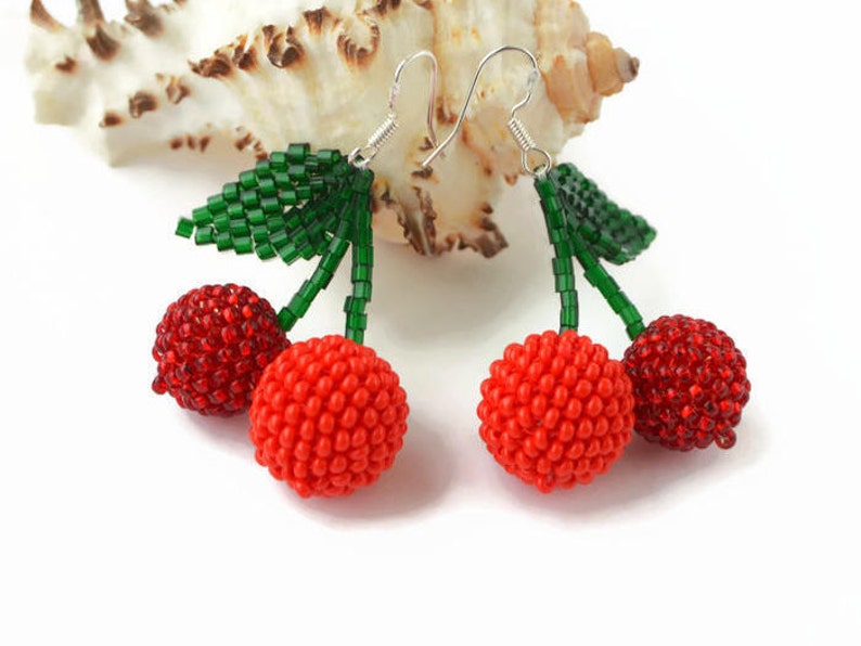 Red Cherry Sterling Silver Charm Dangle Earrings