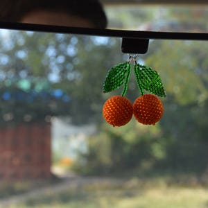 cherry Car accessories for women Rear view mirror charm for accessories Tangerine charm beaded car charm orange car charm image 2