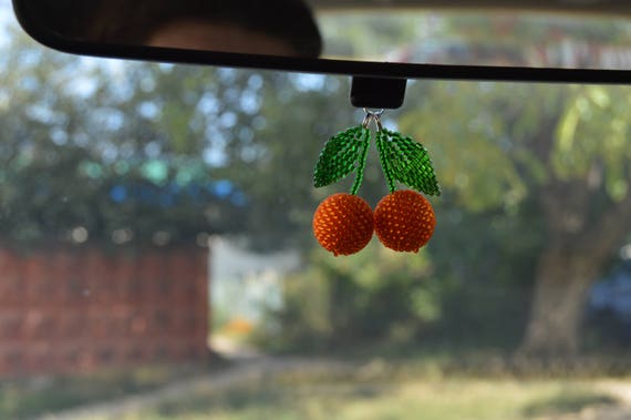 Car Accessories for Women/ Cherry Rear View Mirror Charm Handmade Fruit  Beaded Decor 