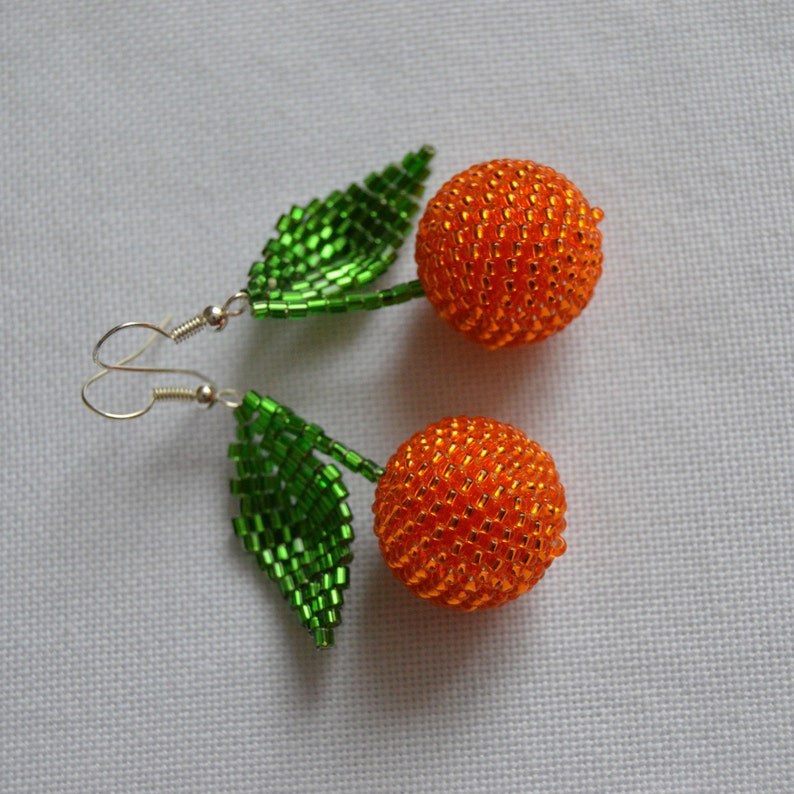 Orange Beaded Dangle Earrings Fruit Earrings Fruit Jewelry Etsy