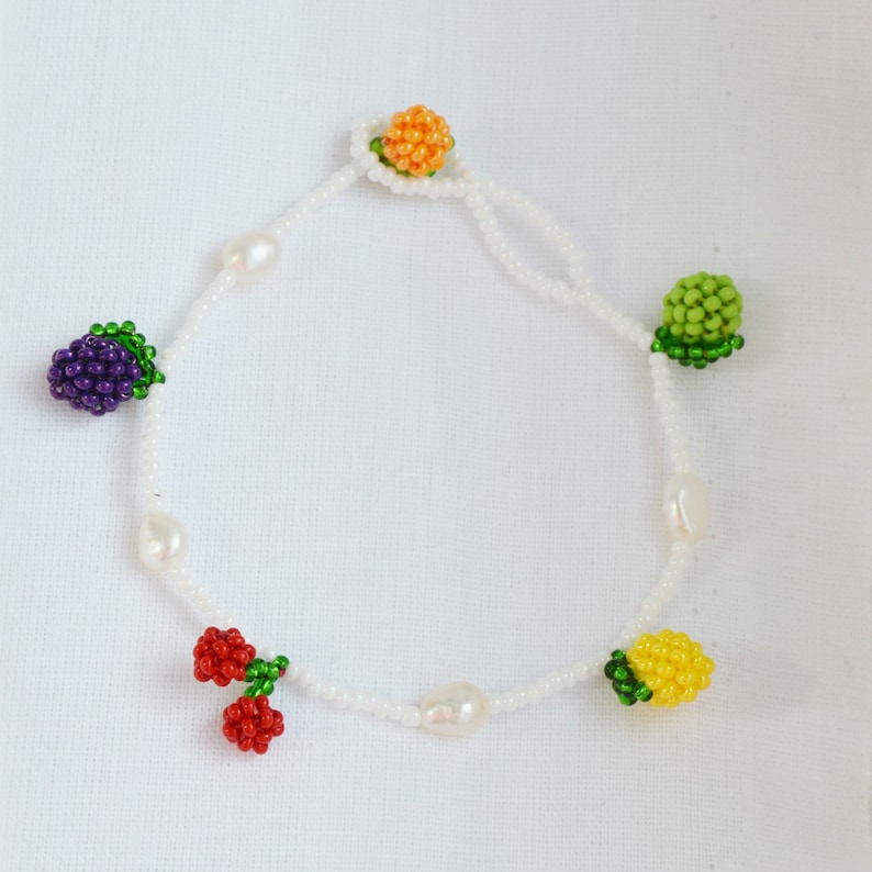 Beaded Bracelet for women Fruits mixed charms Beads lime, cherry, lemon, plum, orange, gift for her image 4