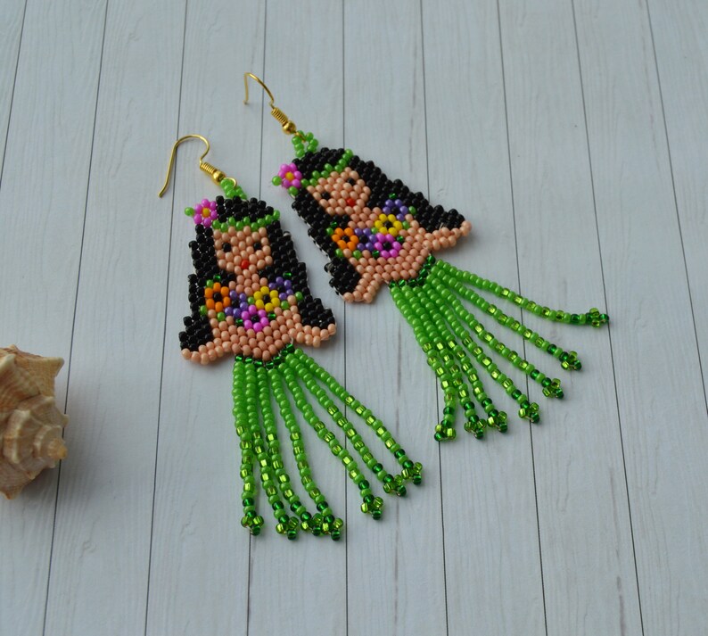 Beaded Dangle Earrings Tassel Hula Girl Gift for Her Jewelry Etsy