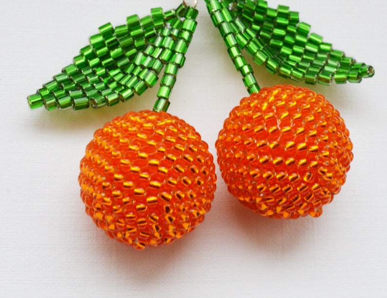 Orange Beaded Dangle Earrings Fruit Earrings Fruit Jewelry Etsy