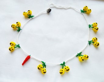 Smiley face Cherry Beads choker necklace  for women/ Beaded funny  jewelry/yin yang pepper y2k necklace