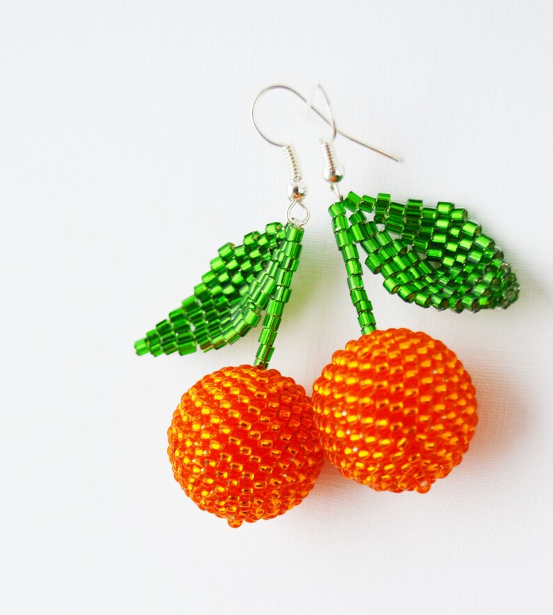 Fruits Beaded Earrings Dangle Cherry Earrings Handmade Beads Etsy
