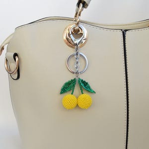 Lemon Beaded Bag Charm: Handmade Yellow Keychain