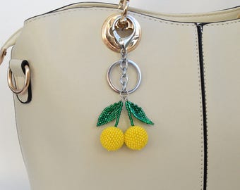 Lemon Beaded Bag Charm: Handmade Yellow Keychain