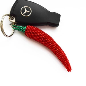 Beaded Chili Pepper Keychain for Women gift/ Car accessories for womens/ bag charm / Keyring /