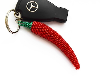 Beaded Chili Pepper Keychain for Women gift/ Car accessories for womens/ bag charm / Keyring /