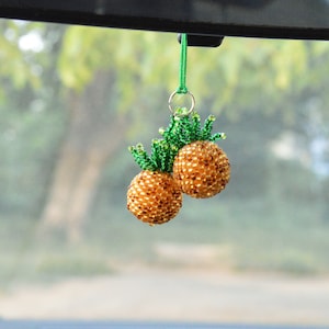 Pineapple Rear view mirror charm Car accessories for woman fruit Gold Pineapple gifts Key chain Car charm decor boss lady gifts image 1