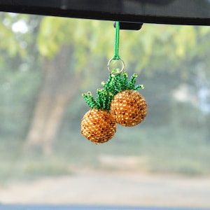 Pineapple Rear view mirror charm Car accessories for woman fruit Gold Pineapple gifts Key chain Car charm decor boss lady gifts