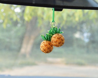 Pineapple Rear view mirror charm Car accessories for woman fruit Gold Pineapple gifts Key chain Car charm decor boss lady gifts