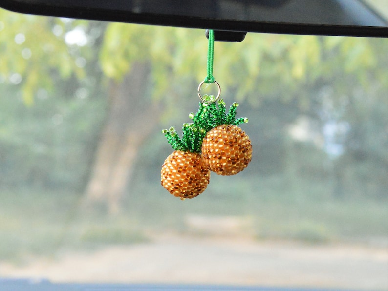 Pineapple Rear view mirror charm Car accessories for woman fruit Gold Pineapple gifts Key chain Car charm decor boss lady gifts image 1