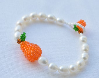 Orange pear pearl bracelet for women with Handmade Fruits  pears beads jewelry Big White Freshwater Pearl Bracelet