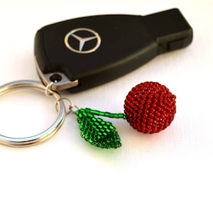 Cherry keychain Car accessories for women party gifts Cute thank you gift Fruit key chain Red Beaded handmade keychain