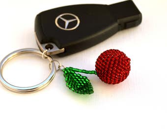Beaded Cherry Keychain: Handmade Car Accessory, Party Gift