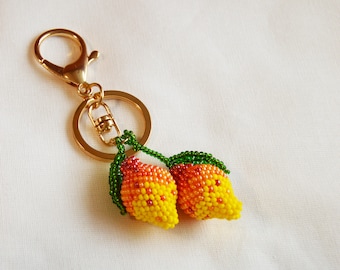 Mango Beaded Bag charm gift Purse charm Key chain for Womens/Fruit Handmade Keychain