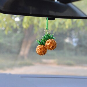 Pineapple Rear view mirror charm Car accessories for woman fruit Gold Pineapple gifts Key chain Car charm decor boss lady gifts image 4