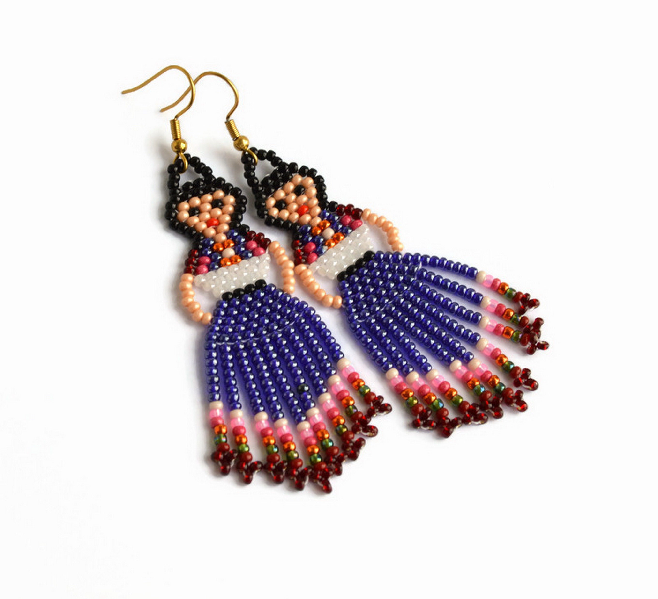 Mexican Lady Earrings/ Beaded Fringe Earrings Etsy