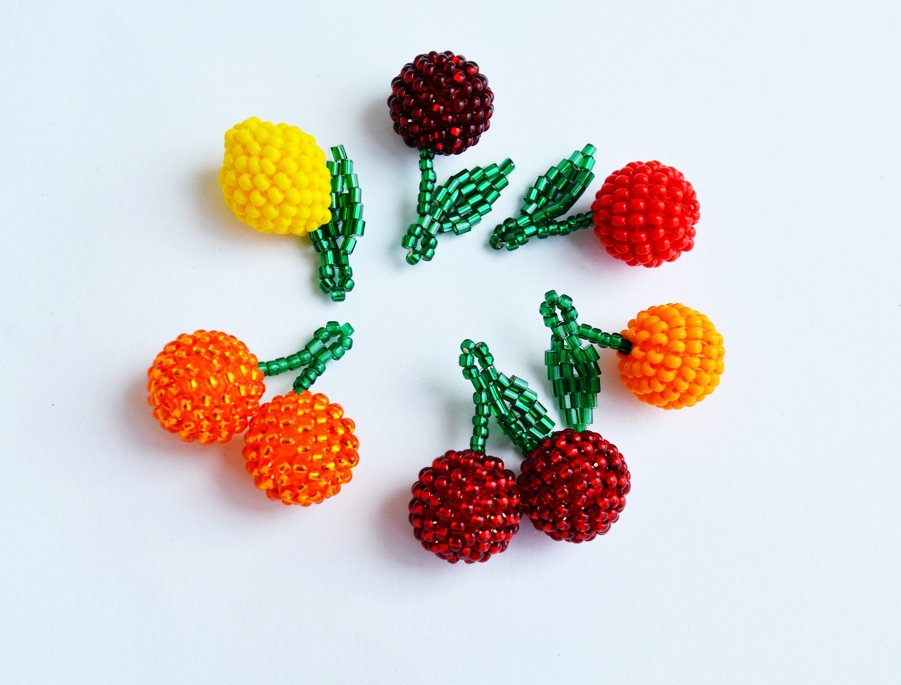 Handmade Beading Fruit Beads /wholesale Beads /beaded Jewielry Findngs/  Beaded Earrings / Oranges/ Tangerines/ Lemon/cherries 