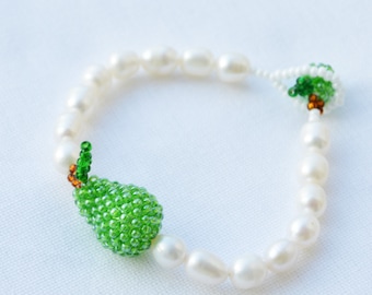 Fruits white pearl bracelet for women with Handmade pears beads jewelry Green