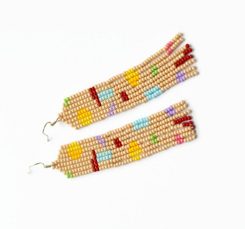 Beaded Fringe Earrings / Dangle Earrings/Seed Bead Native Etsy