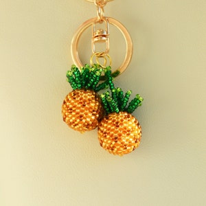 Gold Pineapple Keychain/ Beaded Bag charm Pineapple gift Purse charm Key chain for Womens/Fruit Bag Charm/Handmade Keychain