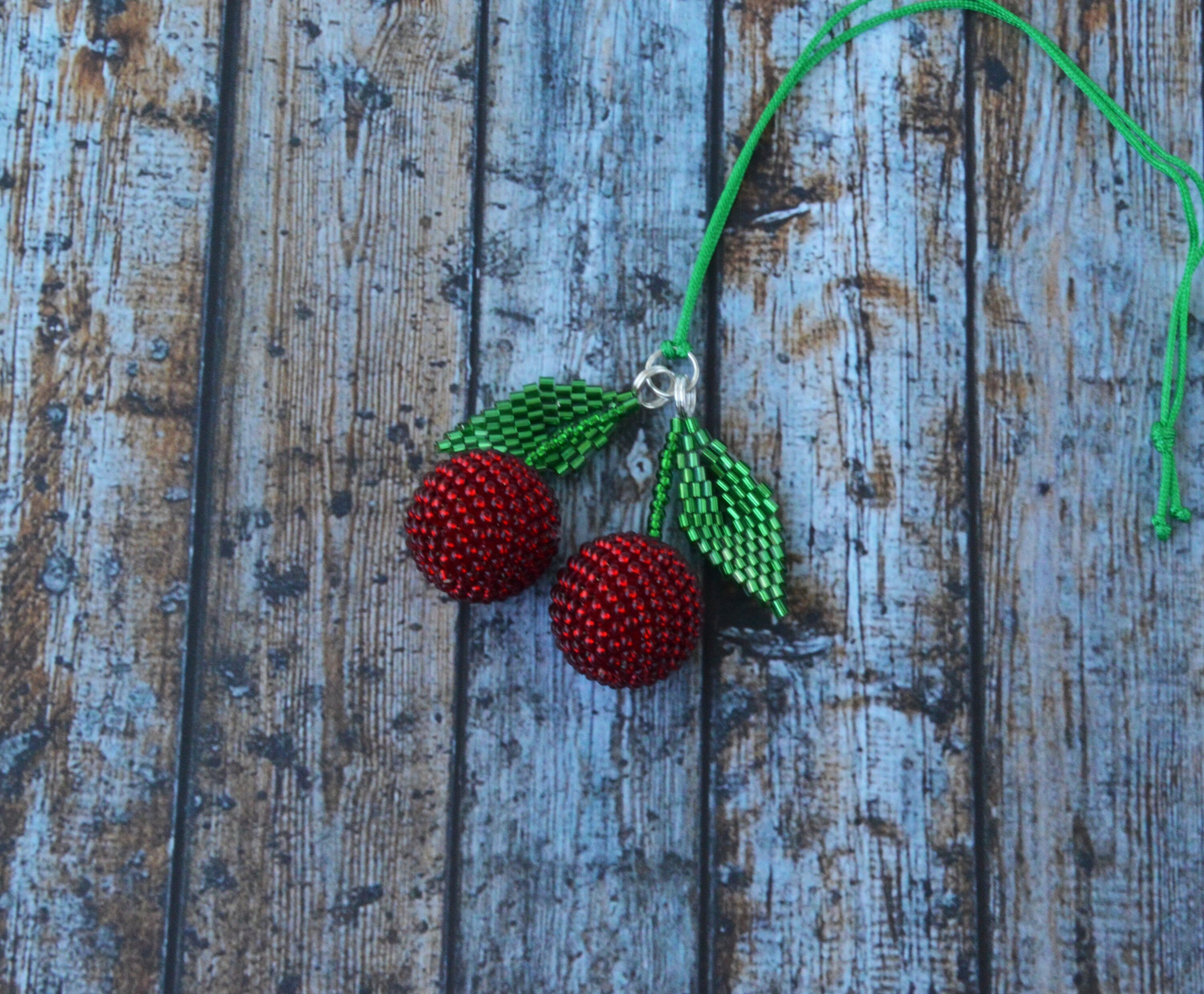 AMIORO Hand Knitted Cherry Pendant Hanging Ornament for Car Rear View  Mirror Accessories Gift