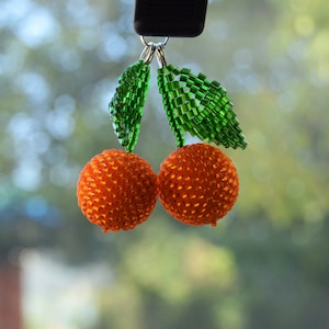 cherry Car accessories for women Rear view mirror charm for accessories Tangerine charm beaded car charm orange car charm image 1